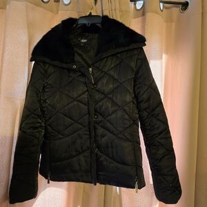 ST JOHN Quilted Puffer With Mink Collar